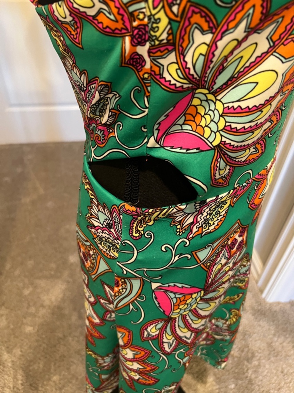 GBX Teal Multicolor Floral Sleeveless A-Line Dress with cut-outs on side - Picture 3 of 11